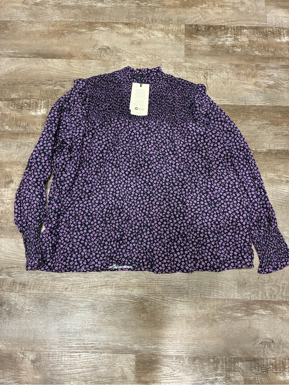Barbour Purple Floral Smocked Yoke Blouse
